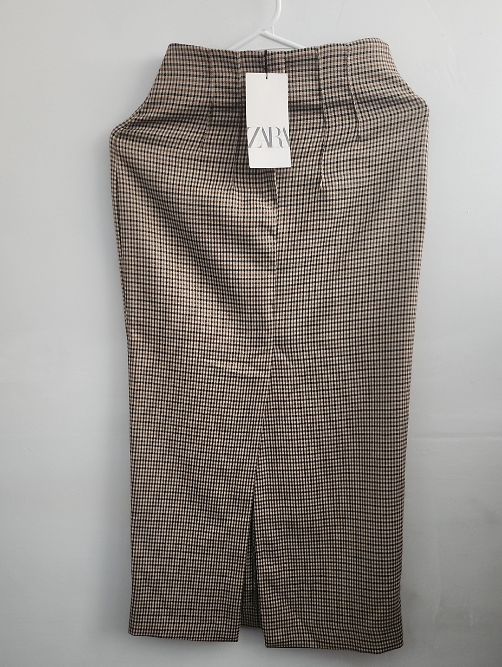 Zara Tan and Black Checked Pencil Skirt